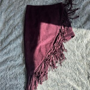 Express Deep Purple Asymmetrical Fringe Skirt